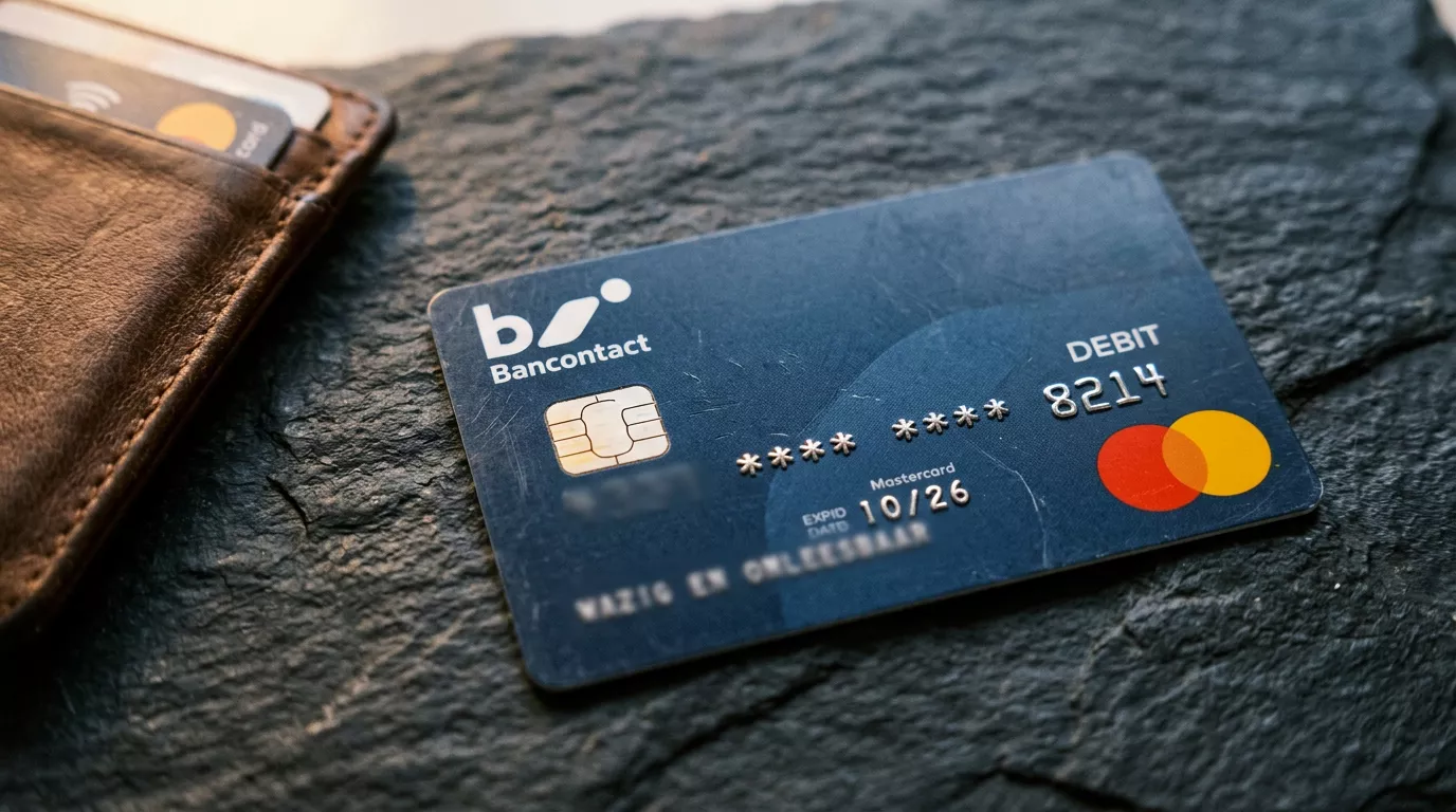 Bancontact-Mastercard Debit co-badge debetkaart in een Belgische portefeuille