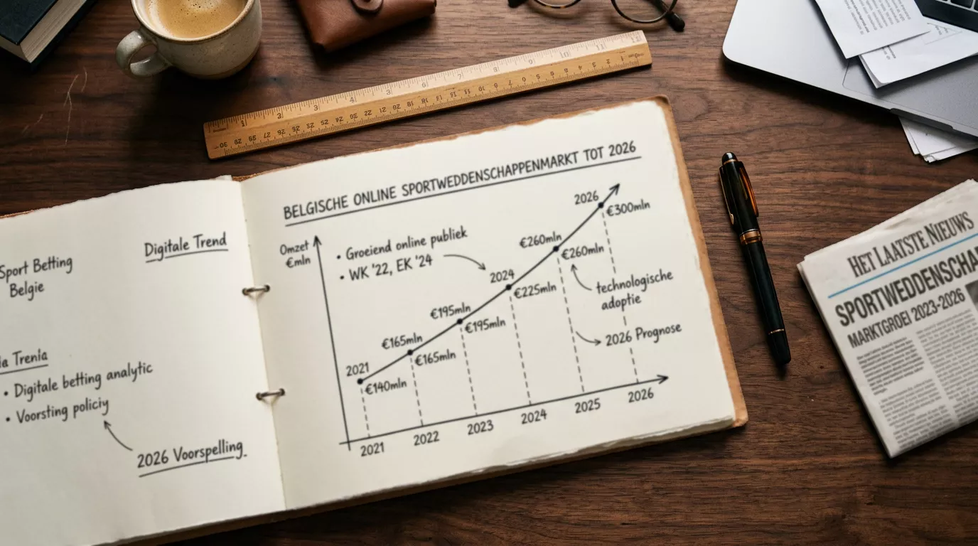 Eenvoudige editorial visualisatie van trends in de Belgische sportwedmarkt voor 2026